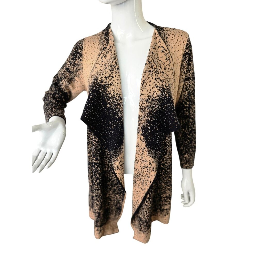 Evan Picone Black Label Cardigan Womens M Beige Black Open Front 3/4 Sleeve Y2K